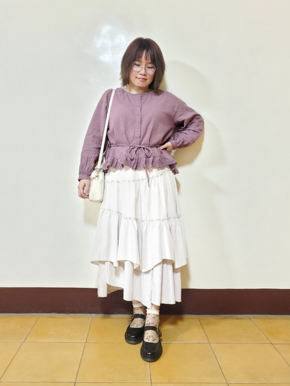 「お出かけコーデ日記、ootd、街頭穿搭、春コーデ、夏コーデ、大人カジュアル、大人女子、低身長、低身長女子、着回しコーデ」｜「Samansa Mos2の重ね着２枚セットレースワンピース（ワンピース、パープル系）」を使った、呱呱🍯さん（レディース・152cm）の夏コーディネートの4枚目の写真
