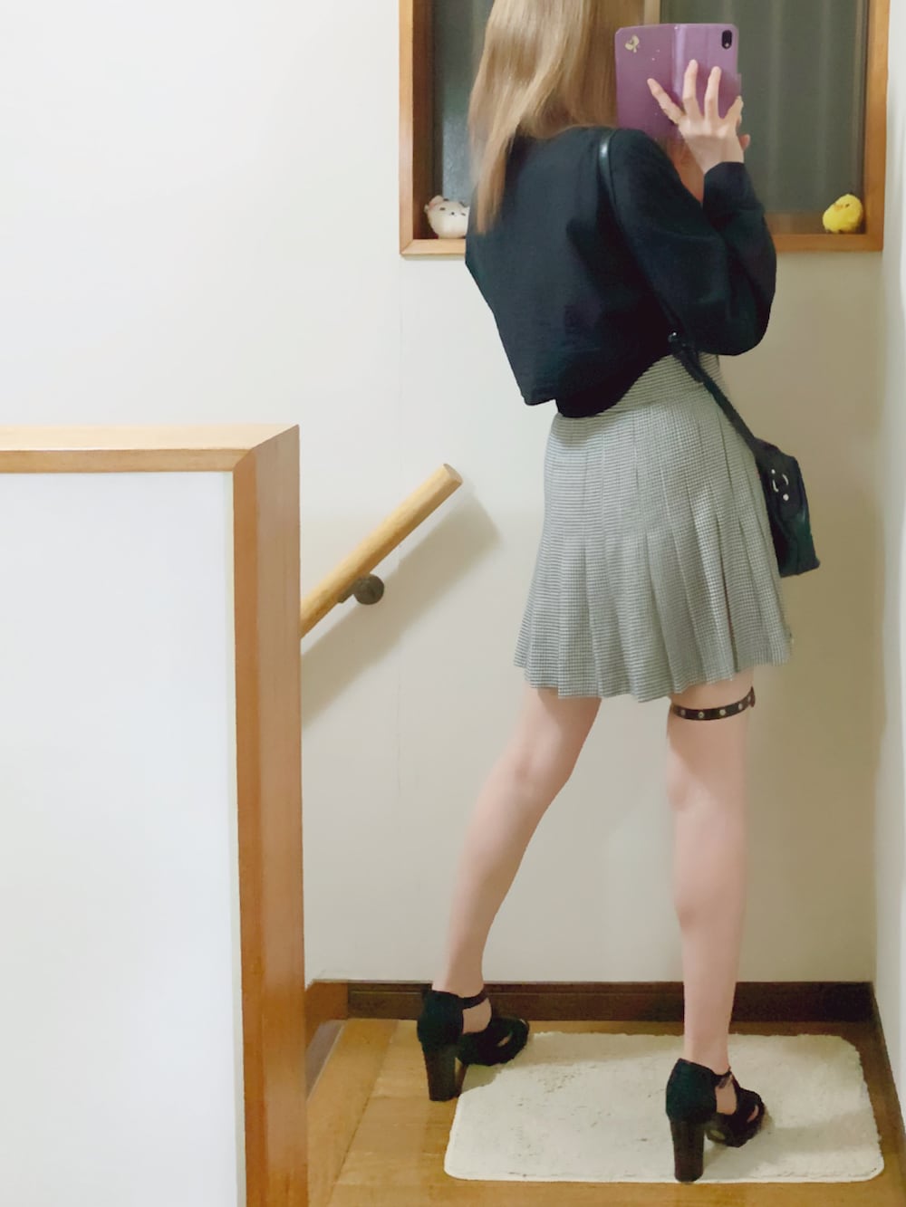 「クロップドトップス、千鳥格子、ZARA、zara woman、モノトーン、モノトーンコーデ」｜「byあしながおじさんの厚底リネンサンダル　-8890797（サンダル、ブラック系）」を使った、mami太郎さん（レディース・162cm）の秋コーディネートの4枚目の写真
