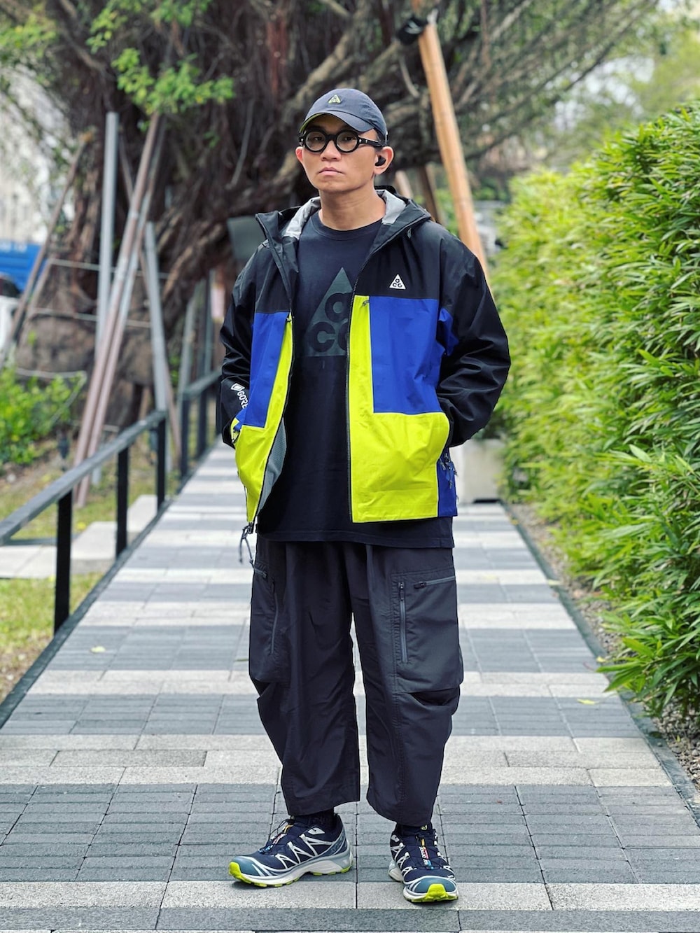Nike ACGマウンテンパーカー グリーン×アイボリー 90s NIKE ACG Nylon Mountain Parka 蛍光黄青 M相当 ナイキ