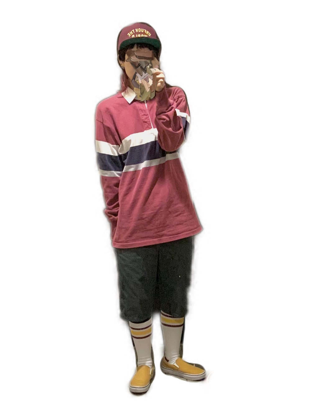 「古着MIX、ラガーシャツ、ドリズラージャケット、アメカジ風コーデ、メンズライク、チューブソックス、80s」｜「VANSの［ANAHEIM FACTORY PACK］CLASSIC SLIP-ON 98 DX　VN0A3JEX1KG（スニーカー、イエロー系）」を使った、てれれさん（レディース・162cm）の秋コーディネートの2枚目の写真