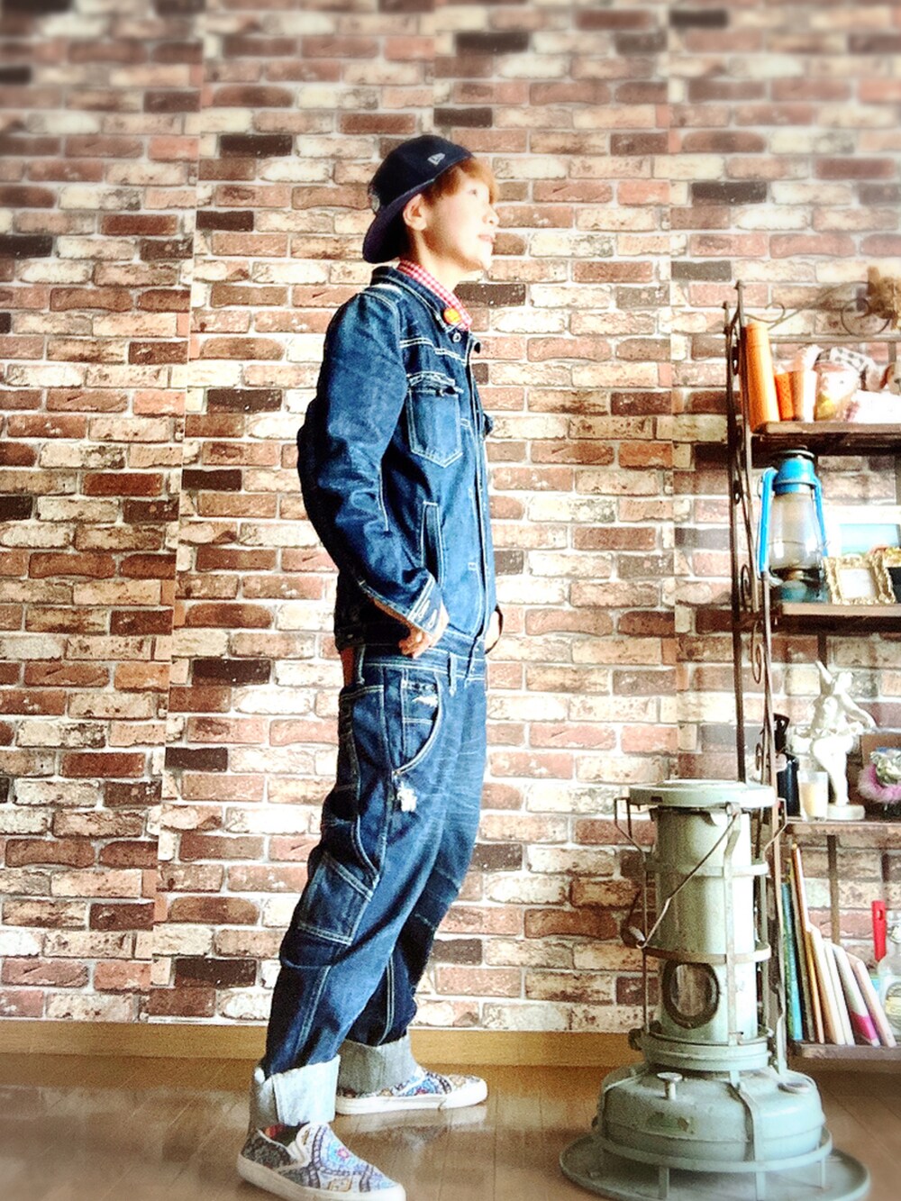 「全力少年、つなぎ、ドラえもん、NEW ERA、古着、デニデニ、好きな服を着隊、我が道をゆく隊、ジェンダーレス部、WEAR昭和部」｜「NEW ERAのニューエラ KIDS ドラえもん シッティング（キャップ、ブルー系）」を使った、ずんちゃ🌞さん（レディース・163cm）の春コーディネートの3枚目の写真