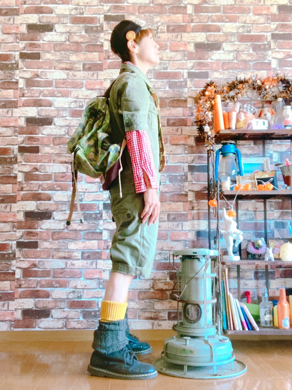 「ネクタイフェス2022、ミリタリー、つなぎ、レッグウォーマー、ロデオクラウンズ、ドクターマーチン、好きな服を着隊、我が道をゆく隊、ジェンダーレス部、WEAR昭和部」｜「セレクトショップのアイテム（ネクタイ、その他）」を使った、ずんちゃ🌞さん（レディース・163cm）の秋コーディネートの4枚目の写真
