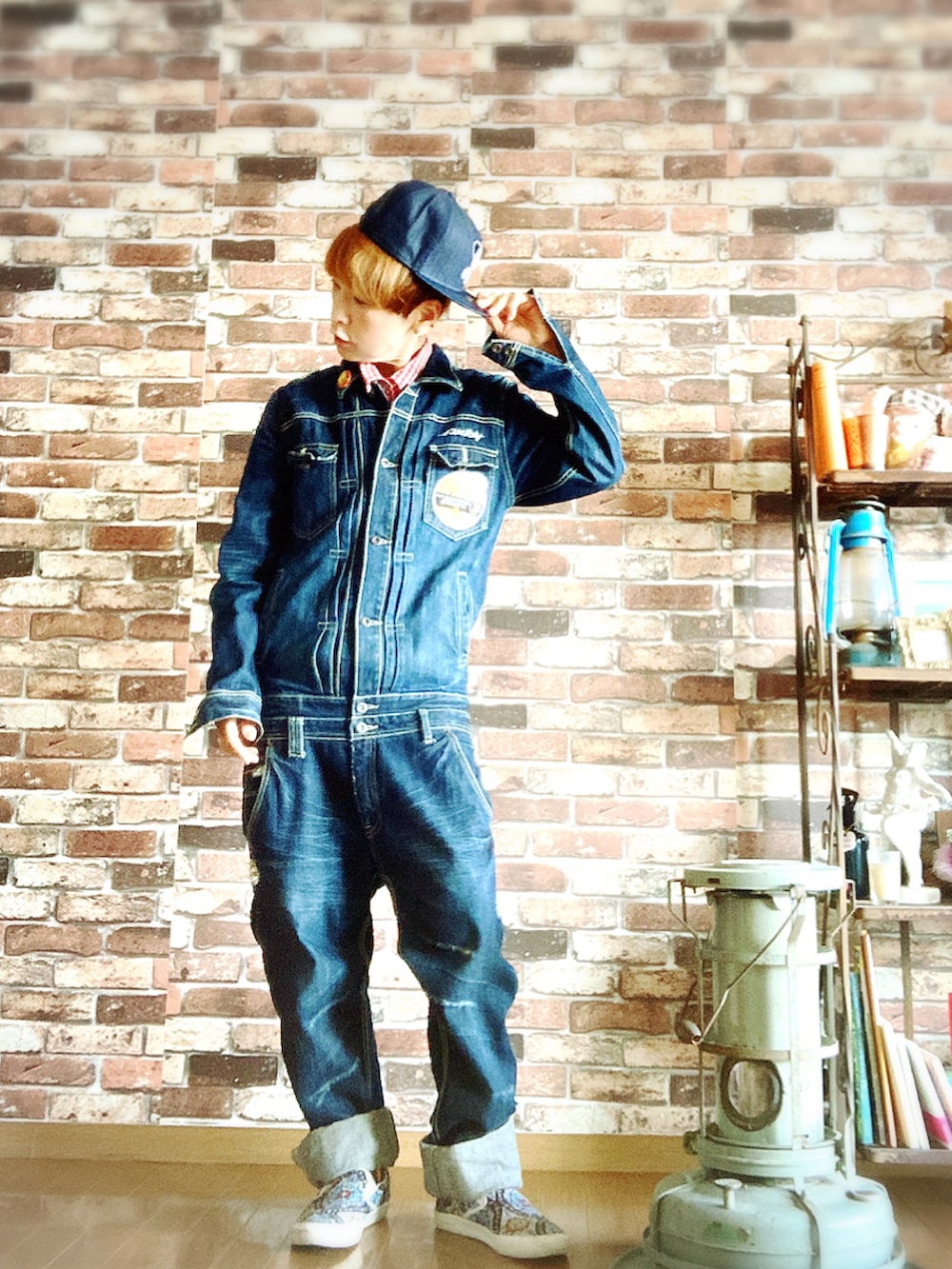 「全力少年、つなぎ、ドラえもん、NEW ERA、古着、デニデニ、好きな服を着隊、我が道をゆく隊、ジェンダーレス部、WEAR昭和部」｜「NEW ERAのニューエラ KIDS ドラえもん シッティング（キャップ、ブルー系）」を使った、ずんちゃ🌞さん（レディース・163cm）の春コーディネートの2枚目の写真
