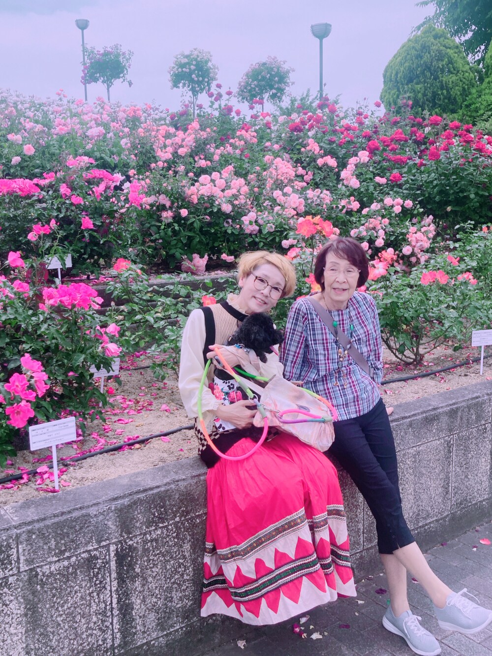 レッド系のスカート、ベージュ系のニット/セーター、ブラック系のその他シューズを着用したレディースの夏コーディネートの4枚目の写真