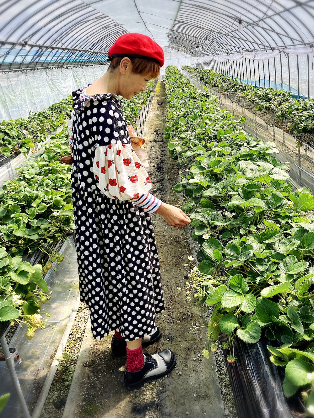 その他のワンピース、ブラック系のシューズ、ホワイト系のトートバッグを着用したレディースの春コーディネートの3枚目の写真