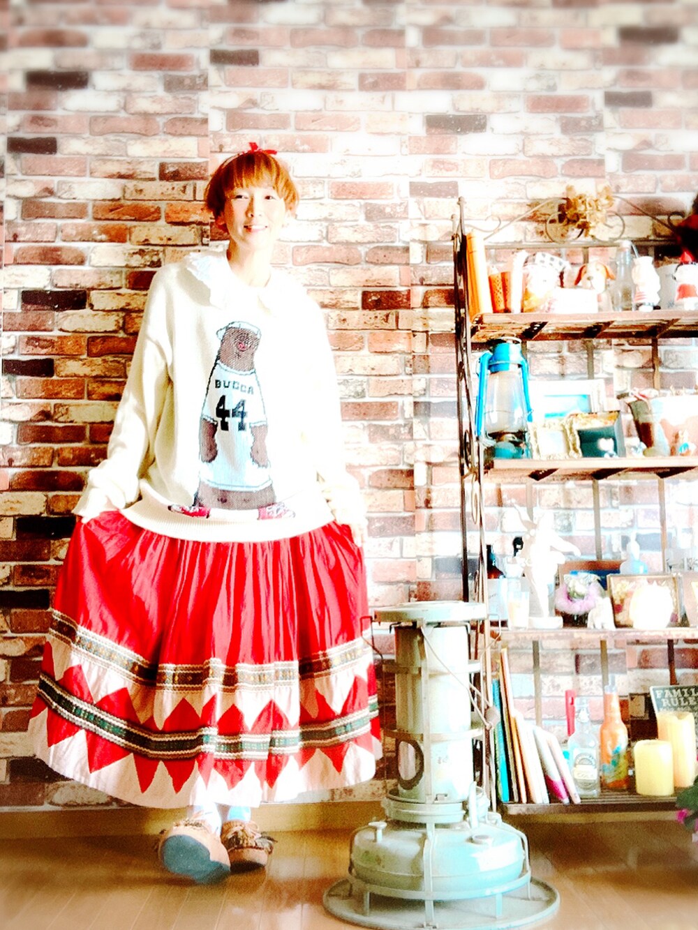 「ゆるだぼ、Bucca44、ビームスボーイ、つけ襟、バンダナ、好きな服を着隊、我が道をゆく隊、ジェンダーレス部、WEAR昭和部」｜「BUCCA 44のアイテム（ニット/セーター、ベージュ系）」を使った、ずんちゃ🌞さん（レディース・163cm）の冬コーディネートの2枚目の写真