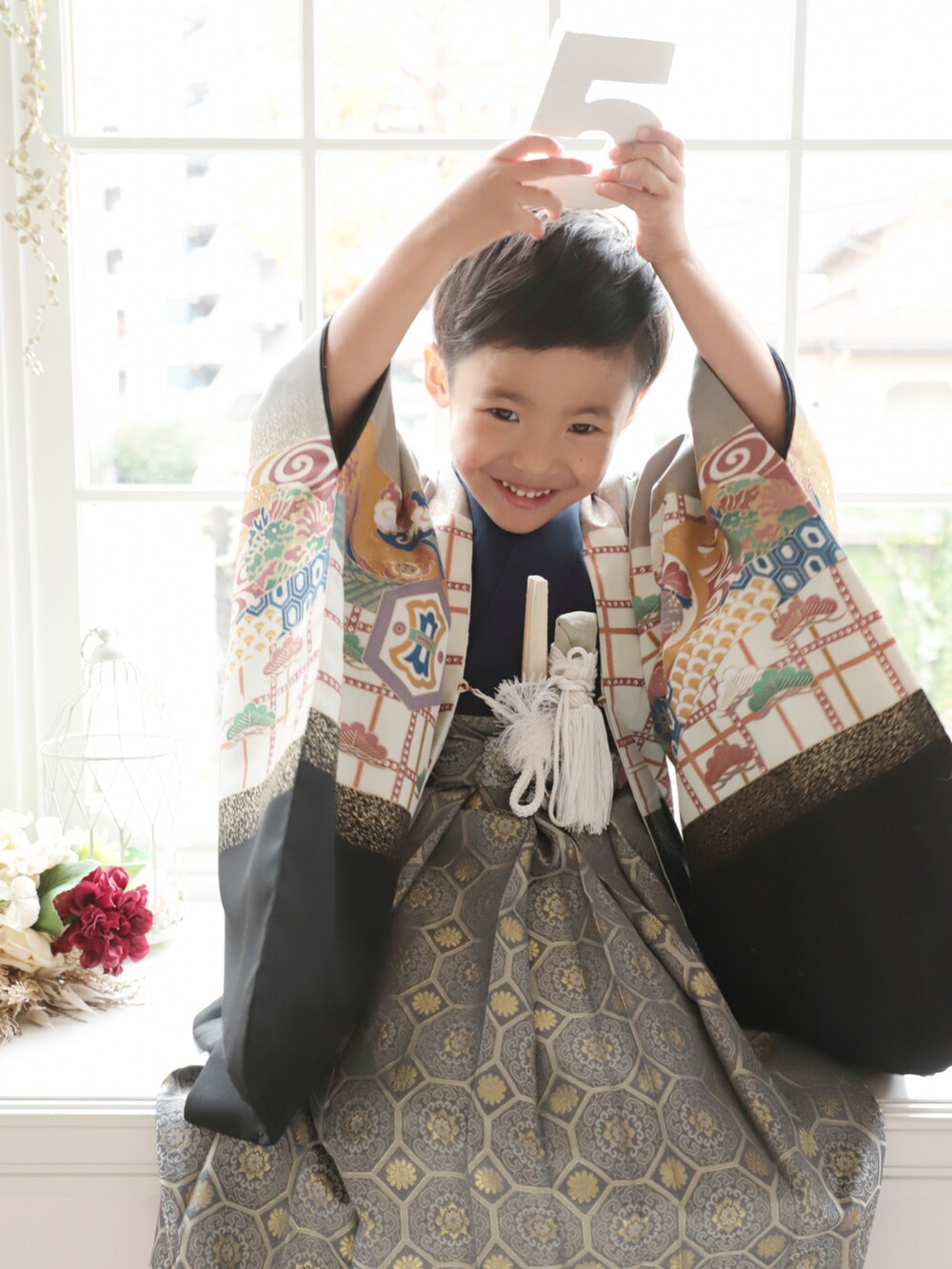 「七五三、袴、5歳、お誕生日」｜「袴のアイテム（着物、ブラック系）」を使った、Ren☆さん（キッズ・110cm）の秋コーディネートの2枚目の写真