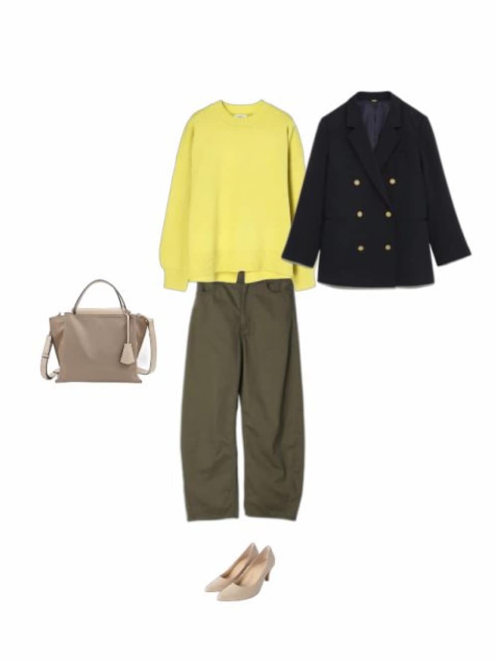 グリーン系のTシャツ/カットソー、グリーン系のその他パンツ、ホワイト系のハンドバッグを着用したレディースの秋コーディネートの2枚目の写真