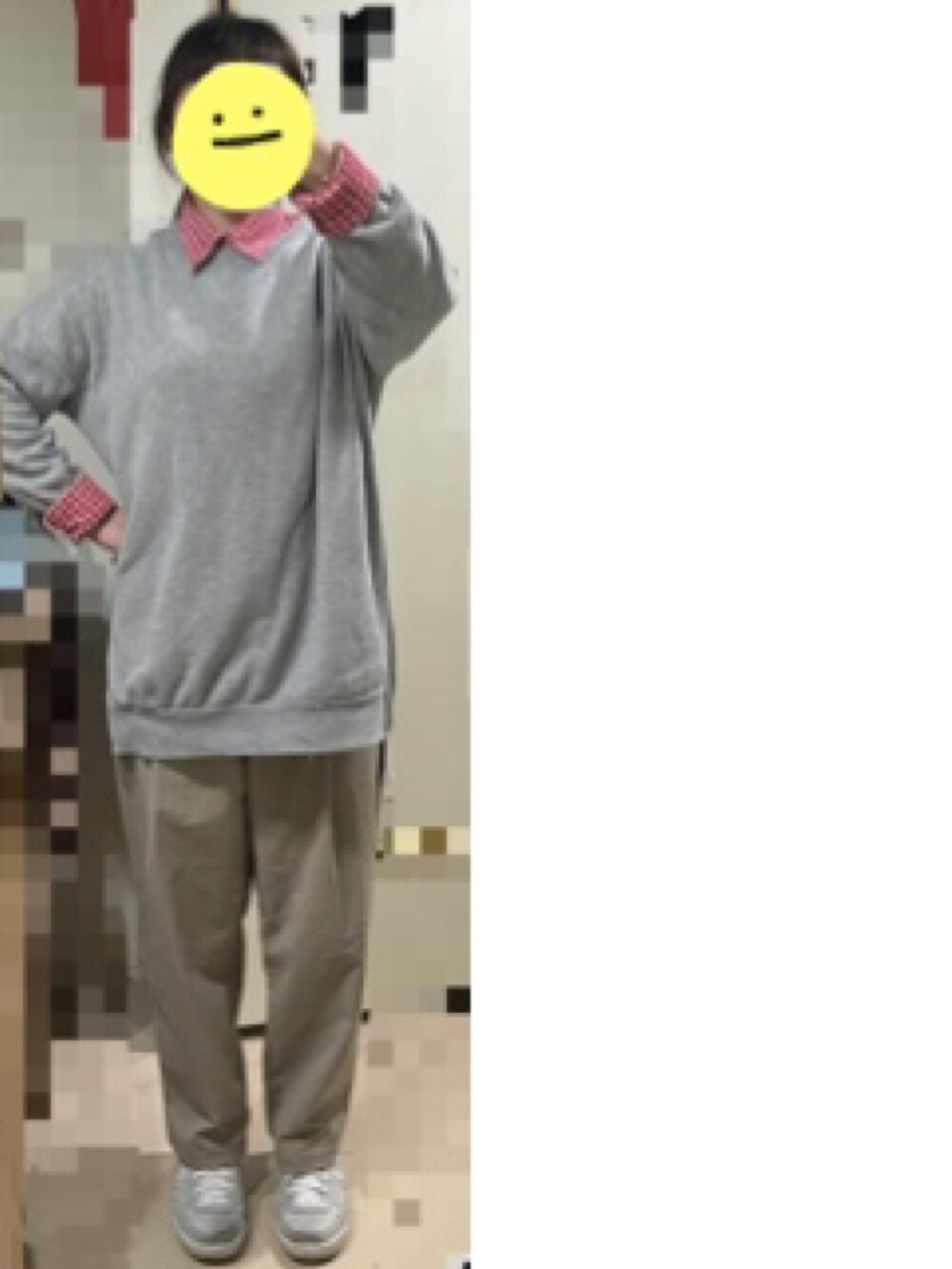 「ootd、カジュアル、あったかコーデ、古着、古着女子、タックパンツ、ダウンジャケット、赤×黒、赤チェック」｜「古着のアイテム（ノーカラージャケット、ブラック系）」を使った、セン🇹🇼さん（レディース・154cm）の春コーディネートの2枚目の写真