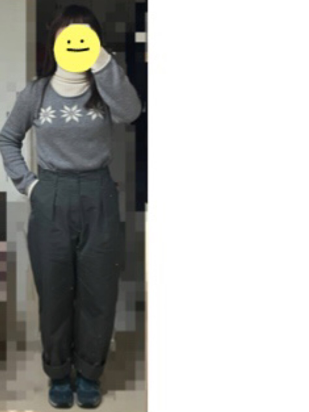 「寒い、コート、ootd、セーター、防寒」｜「GLOBAL WORKの軽やかストレッチ2WAYコート/834465（その他アウター、ブルー系）」を使った、セン🇹🇼さん（レディース・154cm）の冬コーディネートの2枚目の写真