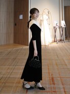 LEJA】配色アシンメトリービッグカラーベロアマーメイドシルエット