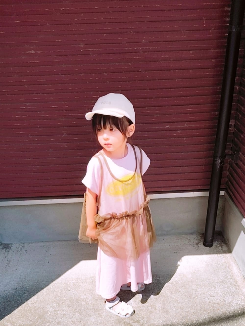 「キッズファッション、女の子コーデ、ワンピース、チュールワンピ、フレンチスリーブ」｜「MARKEY'Sの2ピースチュールワンピース（ワンピース、ピンク系）」を使った、rinさん（キッズ・100cm）の夏コーディネートの3枚目の写真