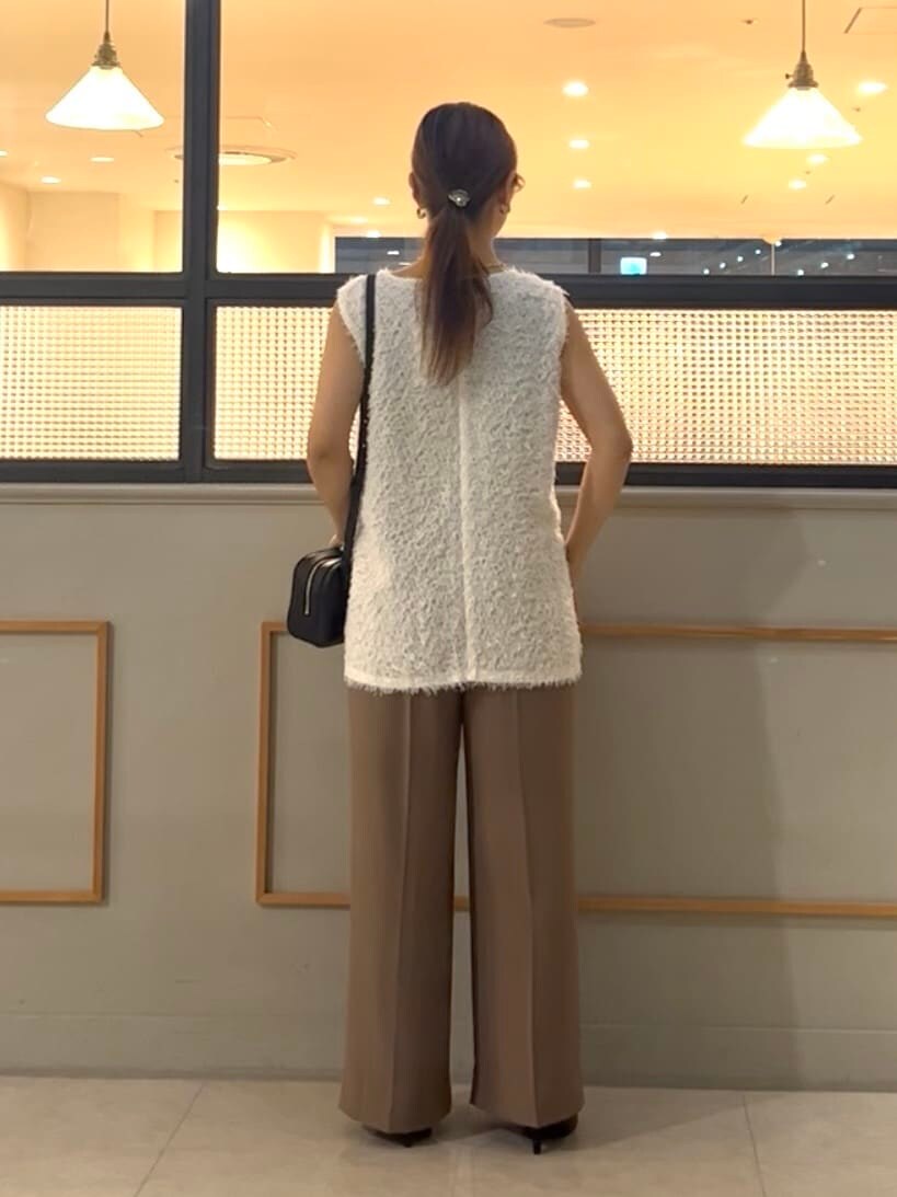 ブラウン系のテーラードジャケット、ホワイト系のシャツ/ブラウス、ブラウン系のその他パンツを着用したレディースの夏コーディネートの6枚目の写真