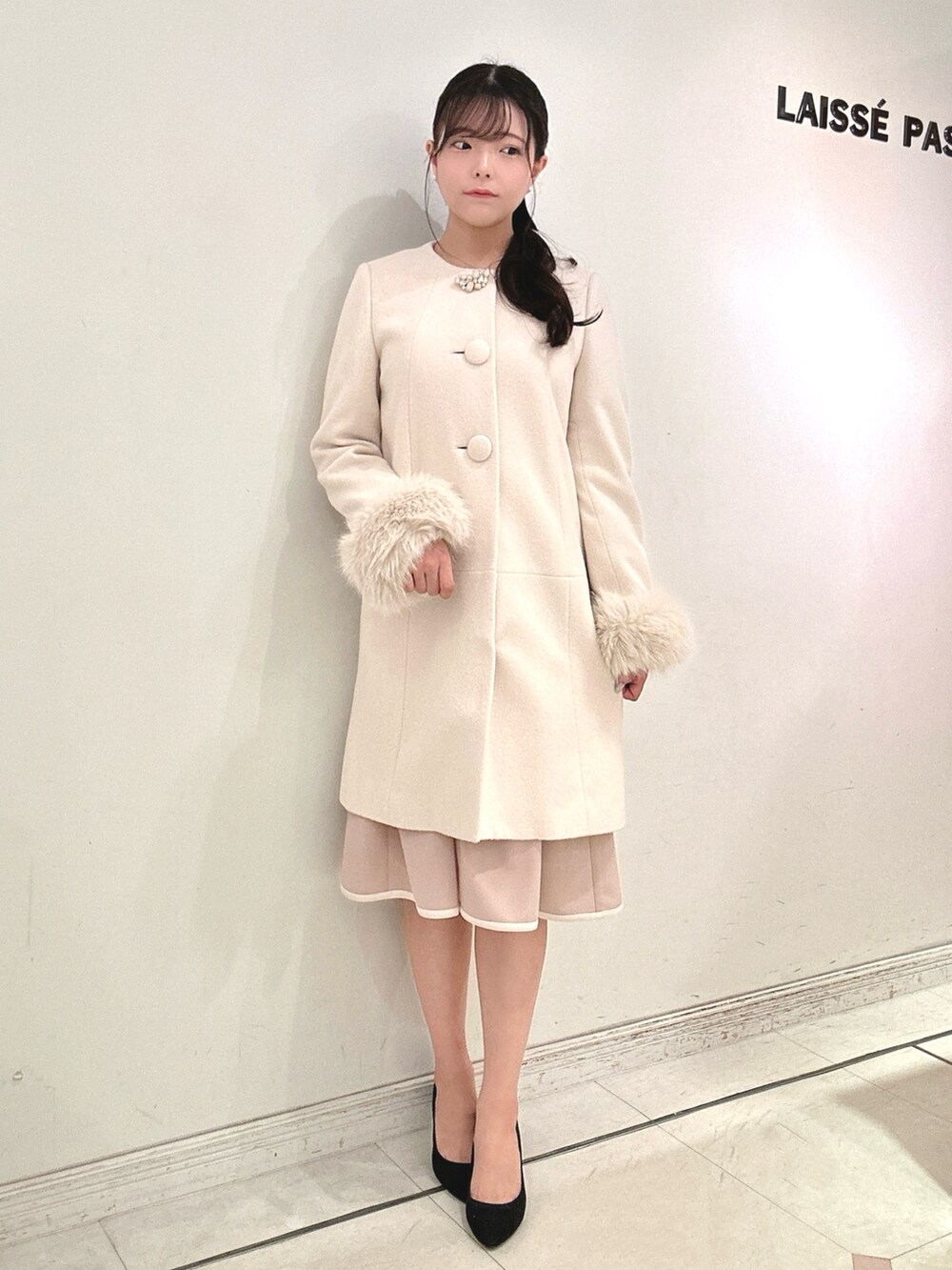laisse_mii｜LAISSE PASSEのノーカラーコートを使ったコーディネート