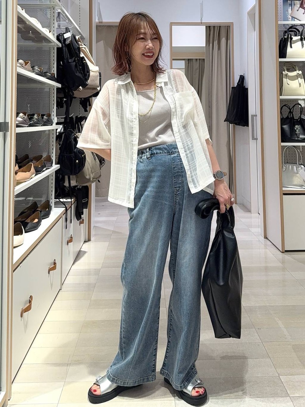 「きれいめ、ベーシック/シンプル、着痩せ・細見え、ママコーデ、体型カバー、カジュアル、GLOBAL WORK」|「GLOBAL WORKのNEW ERA/カジュアルクラシックCAP/260080(キャップ、ブラック系)」を使った、せこ子さん(レディース・159cm)の夏コーディネートの4枚目の写真