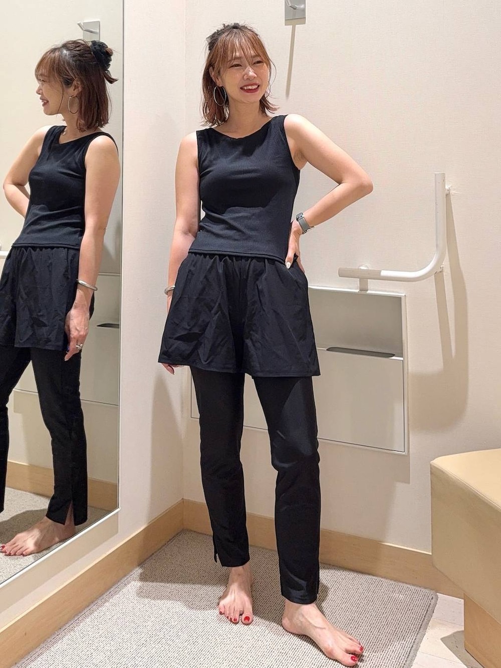 「きれいめ、ベーシック/シンプル、着痩せ・細見え、ママコーデ、体型カバー、カジュアル、GLOBAL WORK」｜「GLOBAL WORKのUVカットアソートサングラス/100484（サングラス、ベージュ系）」を使った、せこ子さん（レディース・159cm）の夏コーディネートの3枚目の写真