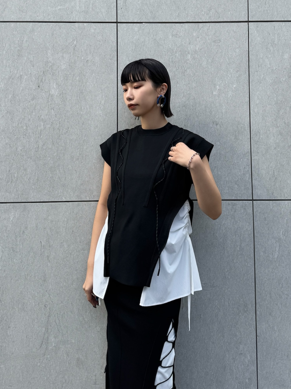 YURIKAさんの「WAVE CODE KNIT TOPS【セットアップ着用可能】 / ウェーブコードニットトップス（UN3D.）」を使ったコーディネートの2枚目の写真