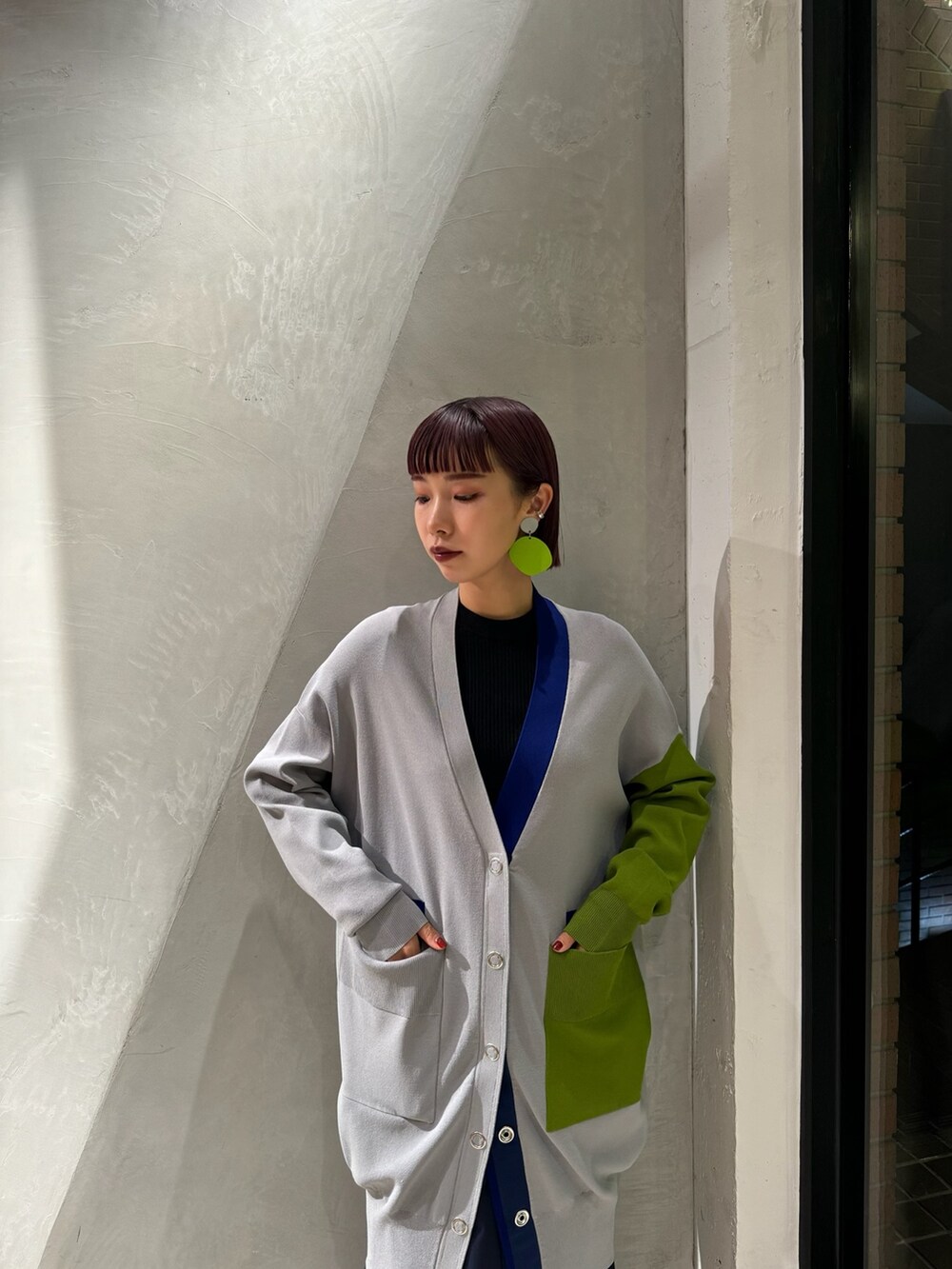 UN3D. バイカラー オーバー カーディガン