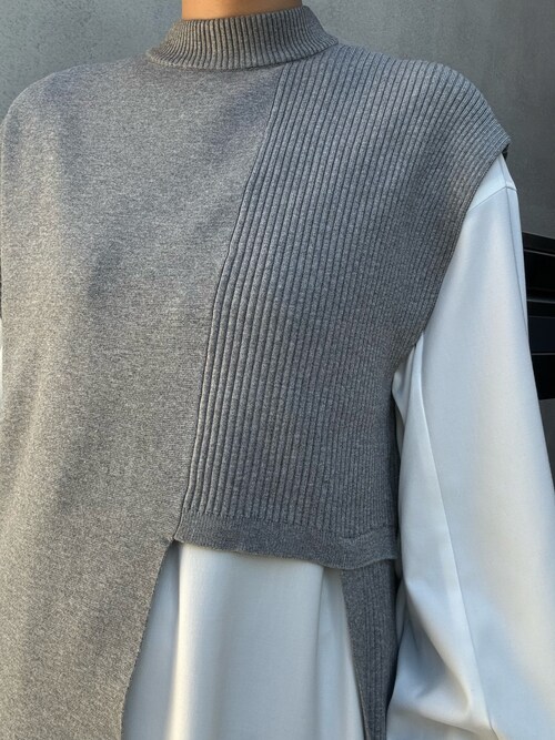 美品 アンスリード UN3D. タートルネックストール リブニット UN3D./アンスリード】SEE THROUGH LAYERED KNIT/レイヤード
