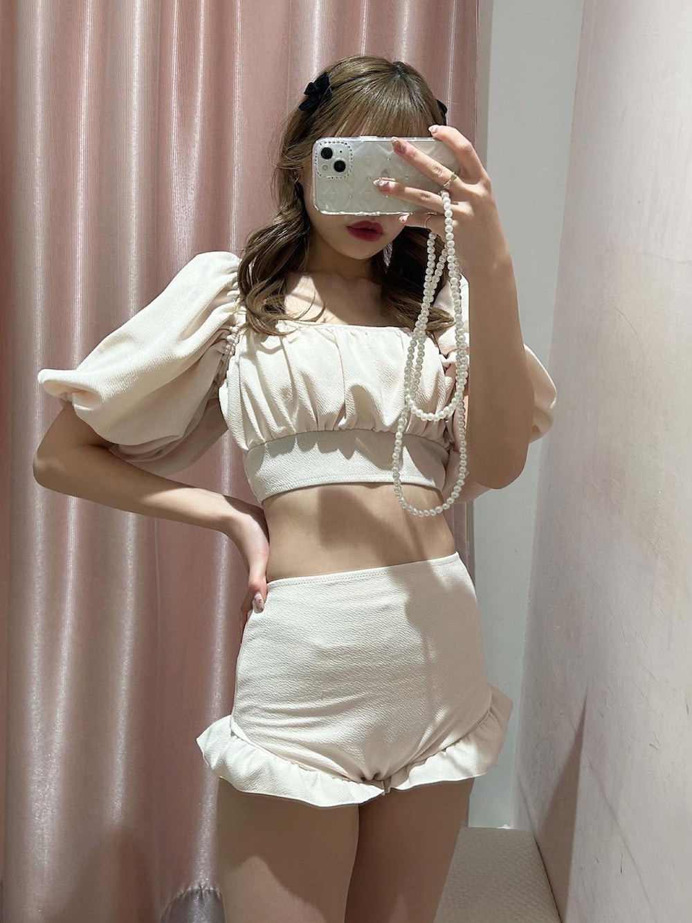 「seemi.byNICE CLAUP、ナイスクラップ、水着、swimwear、夏コーデ、夏、水着コーデ」｜「Seemi. byNICECLAUPの【Seemi 】スクエアネックswimwear /レディース水着（水着、ホワイト系）」を使った、けるさん（レディース・159cm）の春コーディネートの2枚目の写真