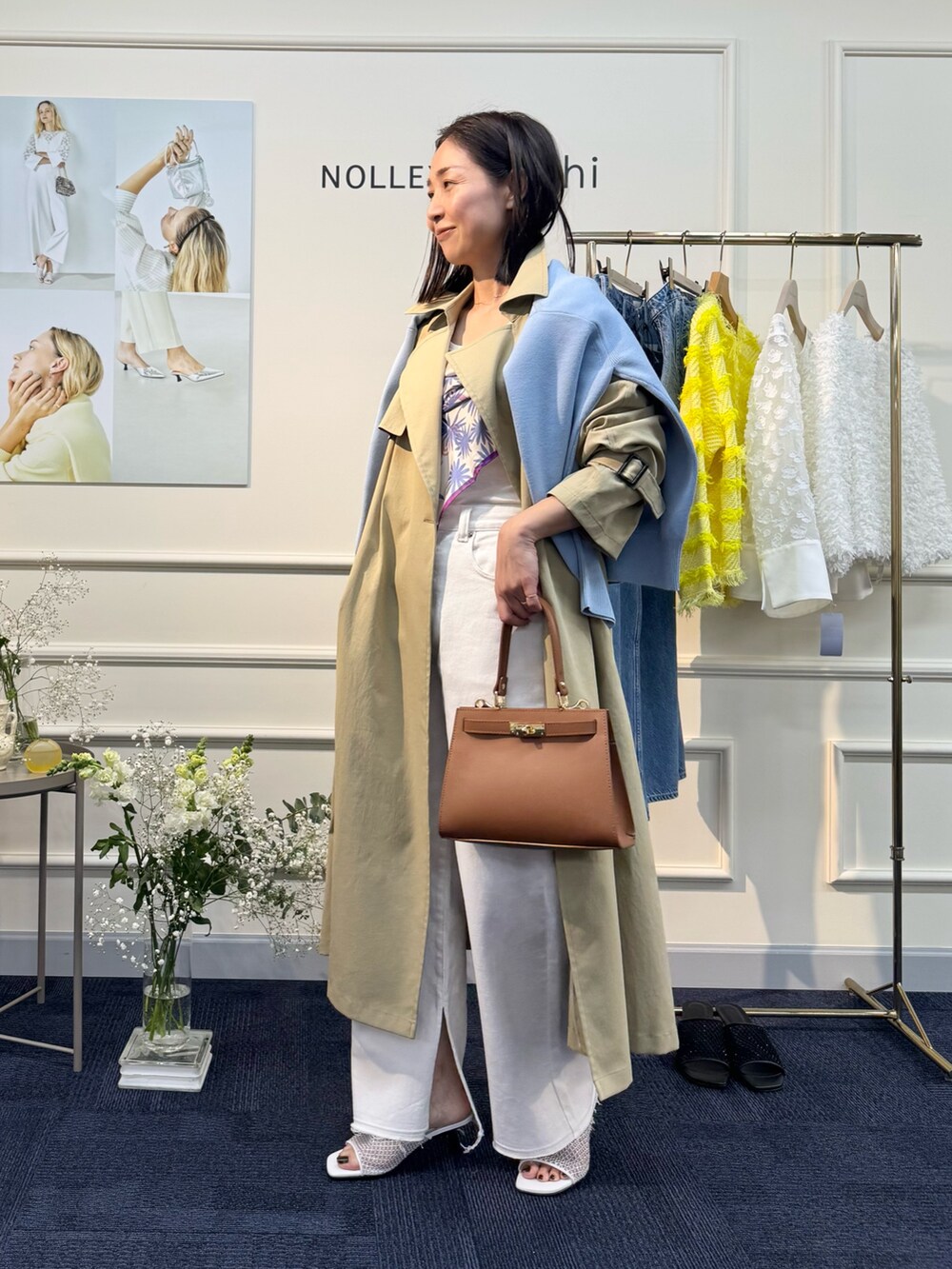 「トレンチ、トレンチコート、スカーフ、春色、かんたん！着回しコーデ術、今日のコーデ」｜「NOLLEY’Sの2wayCLASSICショルダーバッグM（ショルダーバッグ、ブラック系）」を使った、ISHIDAさん（レディース・158cm）の冬コーディネートの5枚目の写真