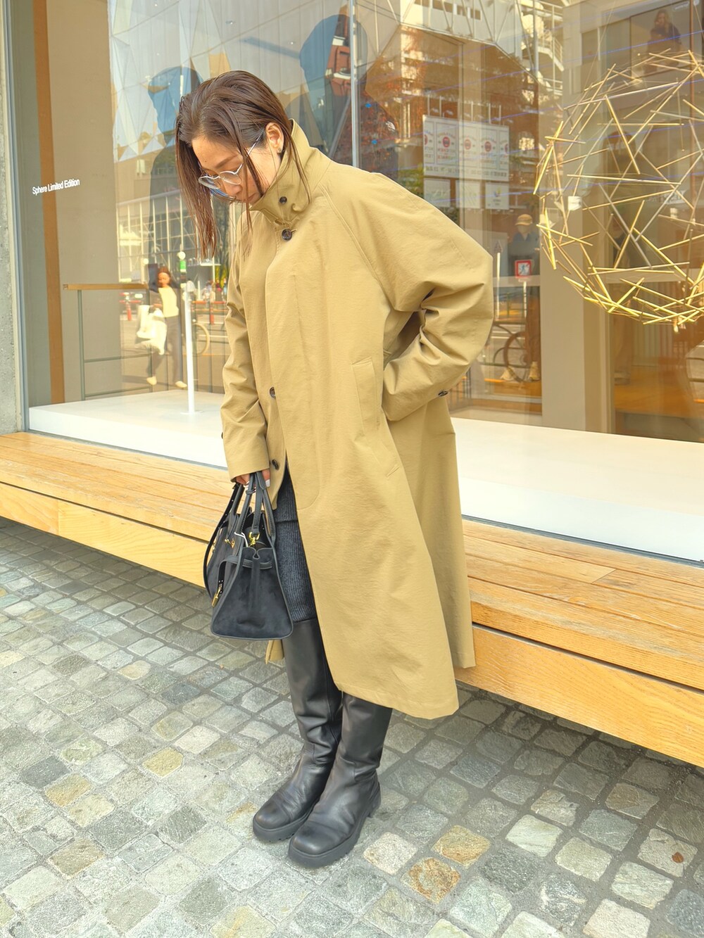 「バルマカーンコート、バルマカーン、トレンチコート、トレンチ、春コーデ、春、春夏コーデ、春アウター、春色、春服」｜「NOLLEY’SのNMPバルマカーンコート（ダッフルコート、ベージュ系）」を使った、ISHIDAさん（レディース・158cm）の冬コーディネートの3枚目の写真