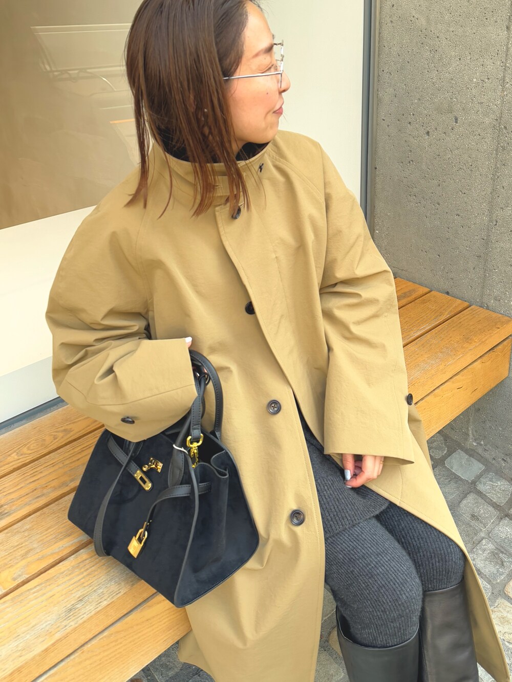 「バルマカーンコート、バルマカーン、トレンチコート、トレンチ、春コーデ、春、春夏コーデ、春アウター、春色、春服」｜「NOLLEY’SのNMPバルマカーンコート（ダッフルコート、ベージュ系）」を使った、ISHIDAさん（レディース・158cm）の冬コーディネートの2枚目の写真
