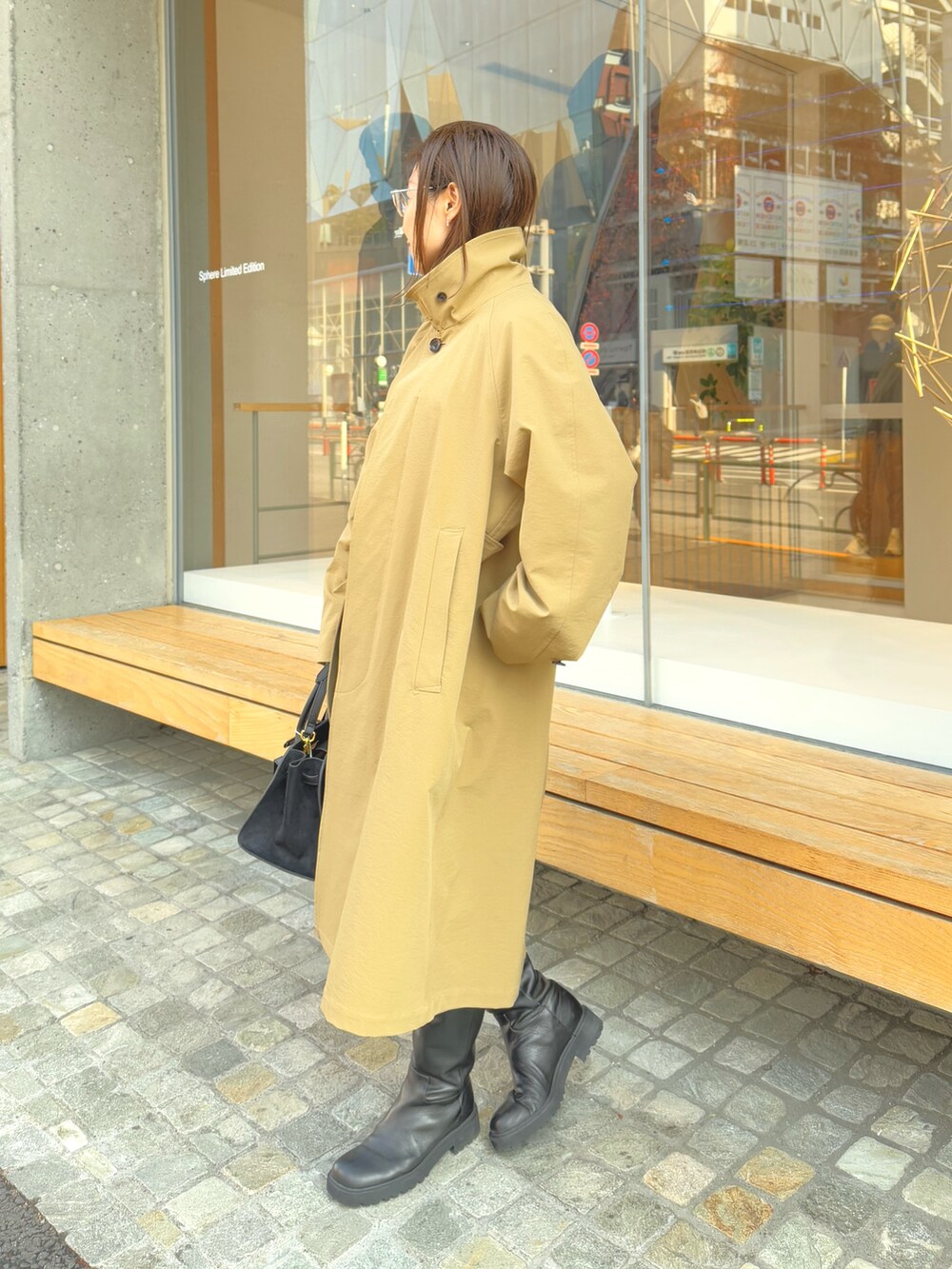 「バルマカーンコート、バルマカーン、トレンチコート、トレンチ、春コーデ、春、春夏コーデ、春アウター、春色、春服」｜「NOLLEY’SのNMPバルマカーンコート（ダッフルコート、ベージュ系）」を使った、ISHIDAさん（レディース・158cm）の冬コーディネートの4枚目の写真