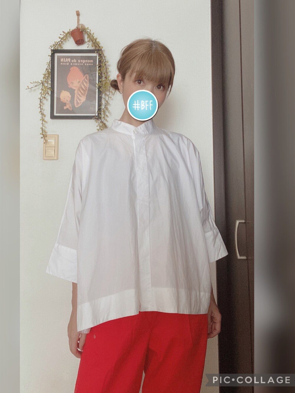 「シンプルスタイル、大人女子、ゆるコーデ、カラーパンツ、おしゃれさんと繋がりたい」｜「UNIQLOのアイテム（シャツ/ブラウス、ホワイト系）」を使った、amu1002さん（レディース・159cm）の夏コーディネートの2枚目の写真