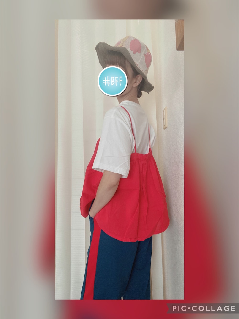 「プチプラコーデ、ゆるコーデ、パンツスタイル、サンダル、ハット」｜「SM2のアイテム（キャミソール、レッド系）」を使った、amu1002さん（レディース・159cm）の夏コーディネートの2枚目の写真