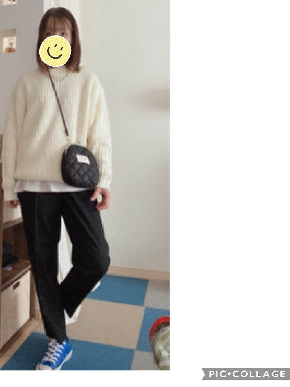 「カジュアル、ラクチンコーデ、シンプル、おしゃれさんと繋がりたい、スニーカー」｜「beautiful peopleのアイテム（ショルダーバッグ、ブラック系）」を使った、amu1002さん（レディース・159cm）の冬コーディネートの2枚目の写真
