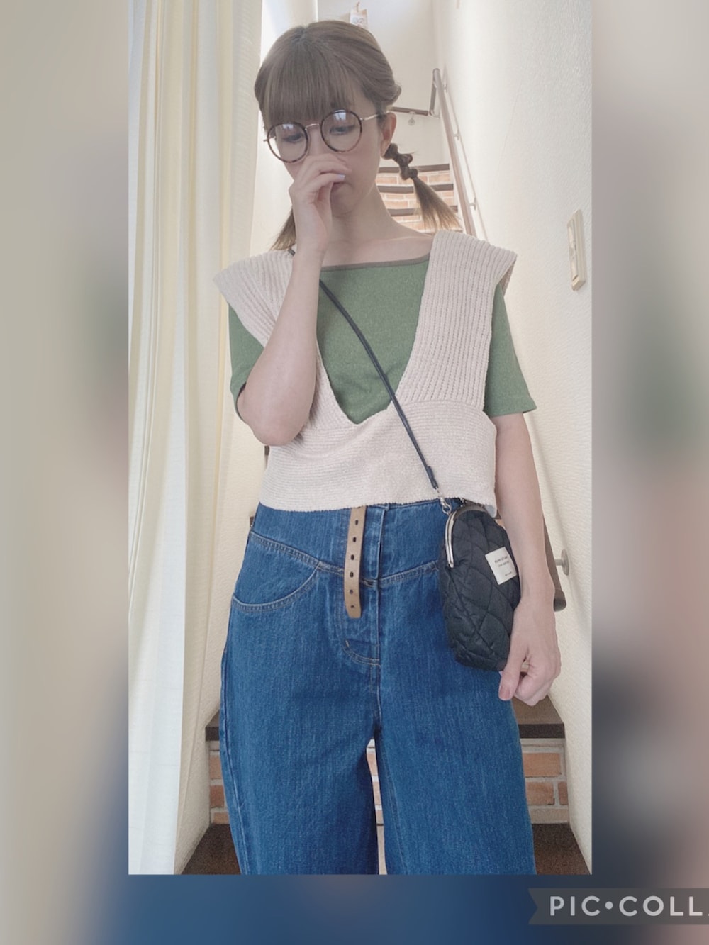 「カジュアルコーデ、ラクチンコーデ、お洒落さんとつながりたい、メガネ女子、ママファッション」｜「LOWRYS FARMのアイテム（ベスト、ベージュ系）」を使った、amu1002さん（レディース・159cm）の夏コーディネートの2枚目の写真