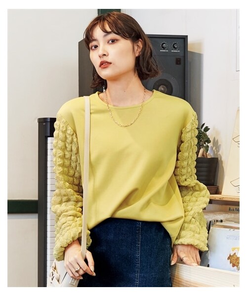 nissen（ニッセン）の「大きいサイズポコポコ袖切替カットソープルオーバー（Tシャツ/カットソー・レディース・アシッドイエロー/ブラウン/黒・L/LL/3L/4L/5L/6L/8L/10L）」の21枚目の写真