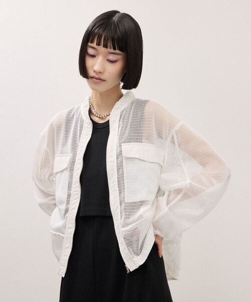 ADAM ET ROPE'（アダムエロペ）の「ドロストメッシュシャツ（シャツ/ブラウス・レディース・ブラック/ホワイト/ダークブラウン・F）」の11枚目の写真