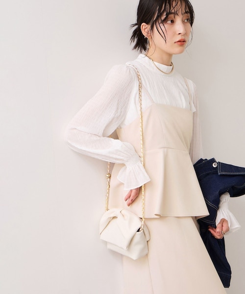 VIS（ビス）の「【WEB限定】美easyコンフォートツイルペプラム切替キャミワンピース/イージーケア・UVケア（ワンピース・レディース・グレー/ベージュ/ネイビー・F）」の4枚目の写真