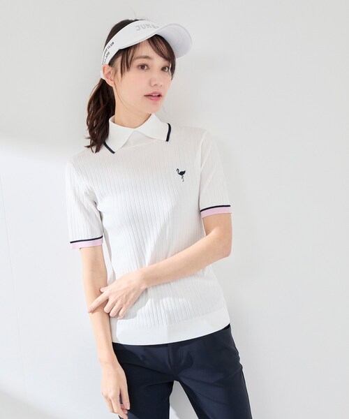 ROPE'（ロペ）の「針抜きリブ衿使い5分袖ラインニット（ニット/セーター・レディース・ホワイト/ライトグリーン/ネイビー/サックス/ピンク・L/M/S）」の5枚目の写真