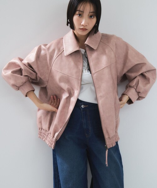 VIS（ビス）の「合皮＆スエードライクジップアップブルゾン（ブルゾン・レディース・ダークブラウン/ダークブラウン系/ピンク系・F）」の14枚目の写真