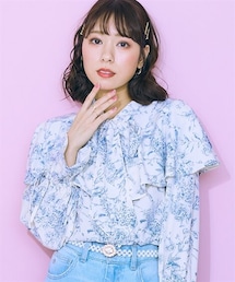 nissen | 大きいサイズ 線画花柄プリントブラウス　marun(シャツ/ブラウス)