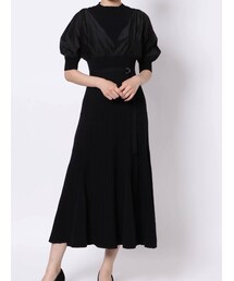 MERCURYDUO | 異素材ドッキングフレアニットワンピース(ワンピース)