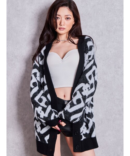GYDA（ジェイダ）の「GG chainラメニットカーディガン（カーディガン/ボレロ・レディース・ピンク/オフホワイト/チャコールグレー/ブラック・F）」の2枚目の写真