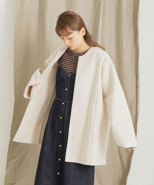 URBAN RESEARCH Sonny Label（アーバンリサーチサニーレーベル）の「ニットメルトンミドルコート（ノーカラージャケット・レディース・GRAY/NAVY/ECRU・FREE）」の6枚目の写真