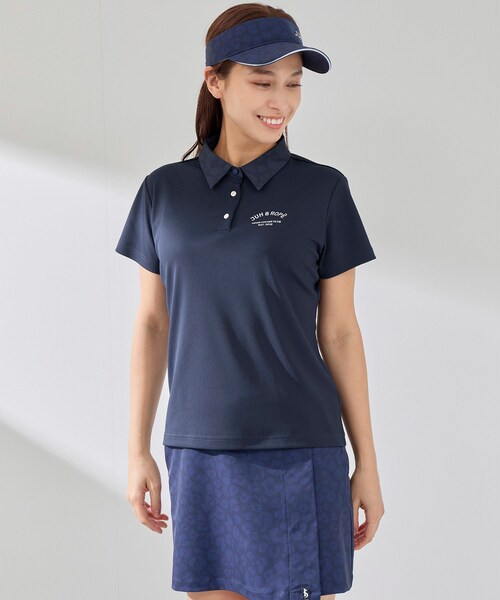 ROPE'（ロペ）の「アニマル柄衿コンビ使い半袖ポロ（ポロシャツ・レディース・グレー/ネイビー/ピンク・L/M/S）」の6枚目の写真