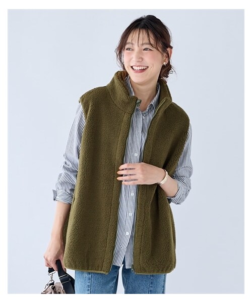 nissen（ニッセン）の「大きいサイズ ふんわりあたたか裏フリースシープ調ボアロング丈ベスト（ベスト・レディース・くすみピンク/アイボリー/カーキ/ネイビー・L/LL/3L/4L/5L/6L/8L/10L）」の17枚目の写真