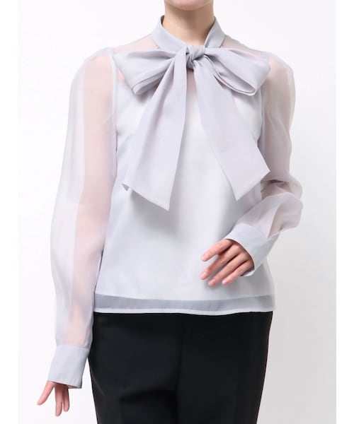 MERCURYDUO（マーキュリーデュオ）の「オーガンジービッグボウタイブラウス（シャツ/ブラウス・レディース・オフホワイト/ライトグレー/ピンク・F）」の3枚目の写真