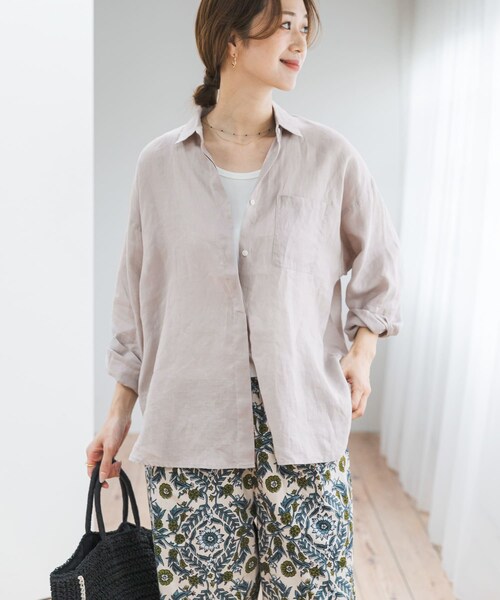 URBAN RESEARCH DOORS(アーバンリサーチドアーズ)の「リネンオーバーシャツ(シャツ/ブラウス・レディース・STRIPE/PINK/L.GRAY・Free)」の6枚目の写真