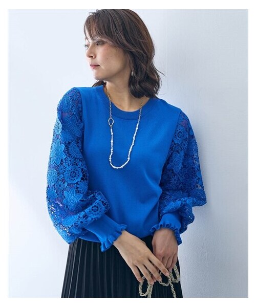 ニット セーター レディース 袖口フリルふんわり袖 レース Hana服 冬 S/M/L ニッセン nissen 袖口フリルふんわり袖レースニット＜大きいサイズ有＞【Hana服