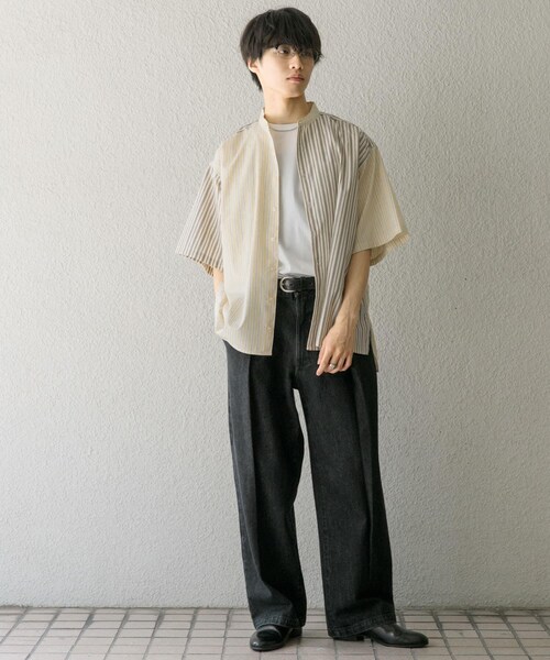 SENSE OF PLACE by URBAN RESEARCH（センスオブプレイスバイアーバンリサーチ）の「『ユニセックス』ストライプブロックドルーズシャツ（シャツ/ブラウス・メンズ・GREG×BEG/BLU×LBLU/CHC×BLK・M/L）」の22枚目の写真