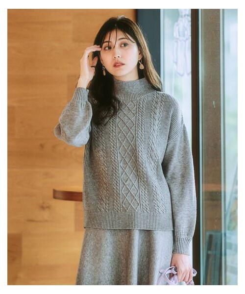 nissen（ニッセン）の「フロントケーブル編みハイネックニット（毛玉に