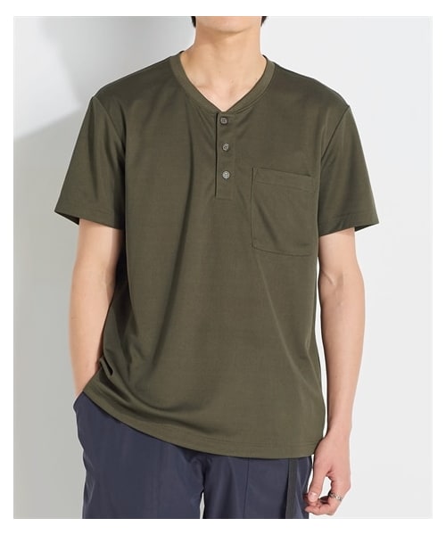 nissen（ニッセン）の「メッシュ半袖ヘンリーネックポケット付Tシャツ【大きいサイズ有】　吸汗速乾・UVカット（Tシャツ/カットソー・メンズ・オフホワイト/カーキ/ワイン/ネイビー/黒/マスタード/ダークブルー・M/L/LL/3L/4L/5L/6L/8L/10L）」の3枚目の写真