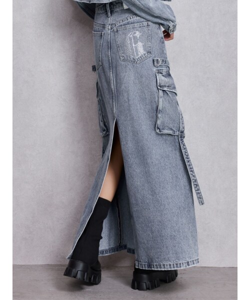 GYDA（ジェイダ）の「ハイウエストG bijou CARGOデニムロングスカート（デニムスカート・レディース・アイスブルー/インディゴ/ネイビー・S/M）」の15枚目の写真
